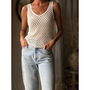Veronique Branquinho Open Fishnet Top White Crochet Sleeveless Sz 40 M Cotton